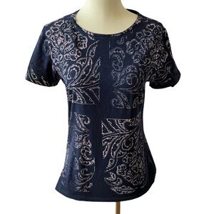 MARIKA CHARLES TEE SHIRT L FLORAL ABSTRACT HAND DYED STRETCH COTTON CASUAL CHIC